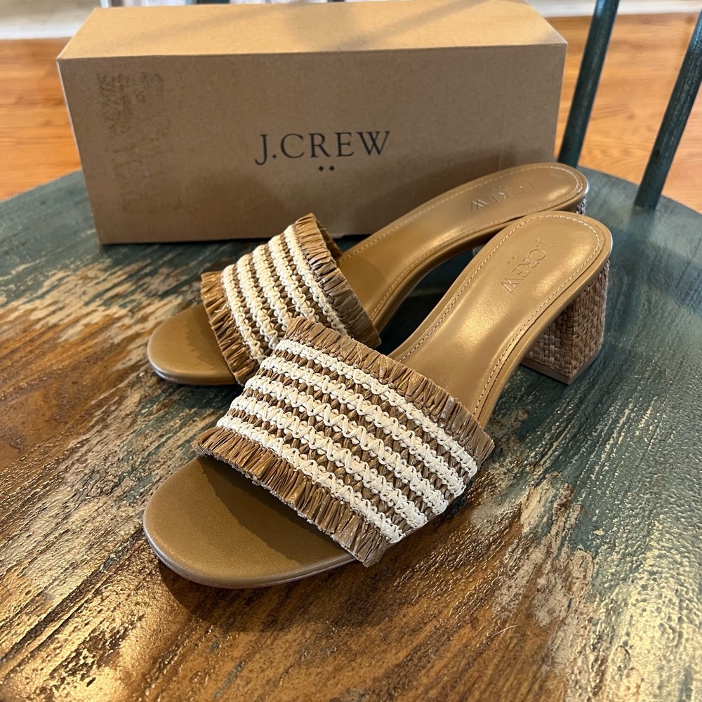 J.Crew Raffia block-heel mule sandals Size 8.5 NWT